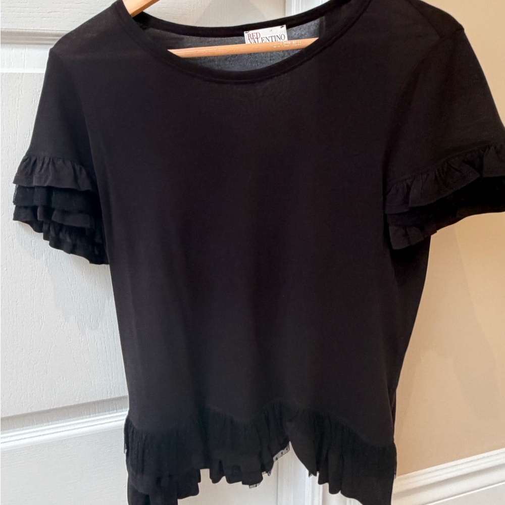 Red Valentino Black Ruffle Sleeve Top